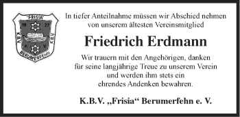 Traueranzeige von Friedrich Erdmann von Ostfriesischer Kurier