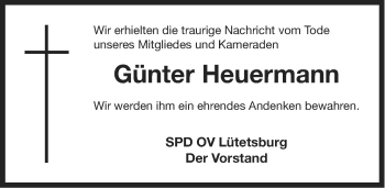 Traueranzeige von Günter Heuermann von Ostfriesischer Kurier