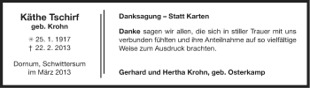 Traueranzeige von Käthe Tschirf von Ostfriesischer Kurier