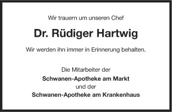 Traueranzeige von Rüdiger Hartwig von Ostfriesischer Kurier