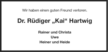 Traueranzeige von Rüdiger Hartwig von Ostfriesischer Kurier