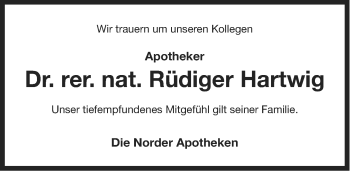 Traueranzeige von Rüdiger Hartwig von Ostfriesischer Kurier