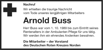 Traueranzeige von Arnold Buss von Ostfriesischer Kurier