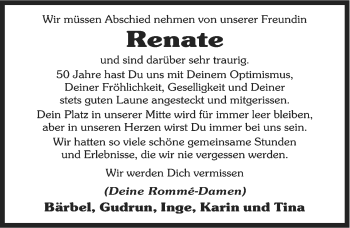 Traueranzeige von Renate . von Ostfriesischer Kurier