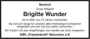 Traueranzeige von Brigitte Wunder von Ostfriesischer Kurier