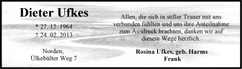 Traueranzeige von Dieter Ufkes von Ostfriesischer Kurier