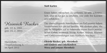 Traueranzeige von Heinrich Rocker von Ostfriesischer Kurier