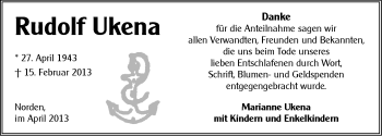 Traueranzeige von Rudolf Ukena von Ostfriesischer Kurier