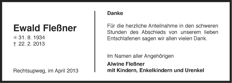  Traueranzeige für Ewald Fleßner vom 13.04.2013 aus Ostfriesischer Kurier