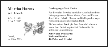 Traueranzeige von Martha Harms von Ostfriesischer Kurier