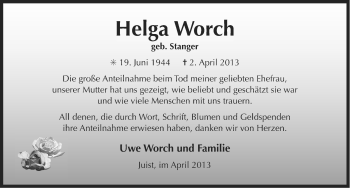 Traueranzeige von Helga Worch von Ostfriesischer Kurier