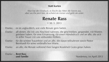 Traueranzeige von Renate Rass von Ostfriesischer Kurier