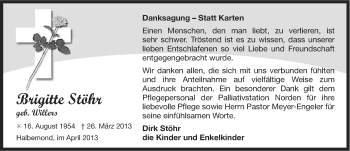 Traueranzeige von Brigitte Stöhr von Ostfriesischer Kurier