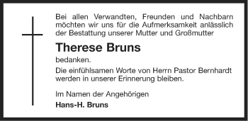 Traueranzeige von Therese Bruns von Ostfriesischer Kurier