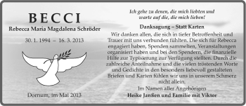 Traueranzeige von Rebecca Maria Magdalena Schröder von Ostfriesischer Kurier
