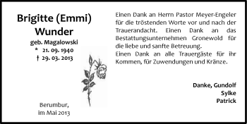 Traueranzeige von Brigitte Wunder von Ostfriesischer Kurier
