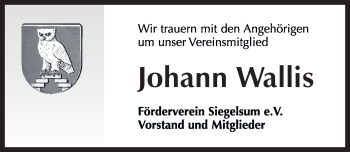 Traueranzeige von Johann Wallis von Ostfriesischer Kurier