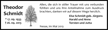 Traueranzeige von Theodor Schmidt von Ostfriesischer Kurier