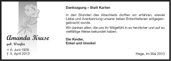 Traueranzeige von Amanda Kruse von Ostfriesischer Kurier