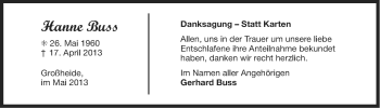 Traueranzeige von Hanne Buss von Ostfriesischer Kurier