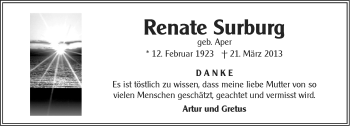 Traueranzeige von Renate Surburg von Ostfriesischer Kurier