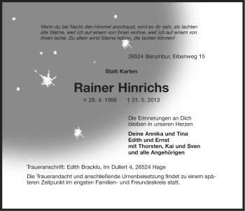 Traueranzeige von Rainer Hinrichs von Ostfriesischer Kurier
