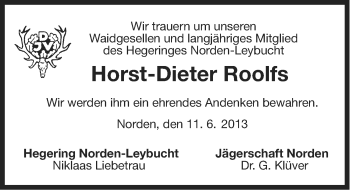 Traueranzeige von Horst-Dieter Roolfs von Ostfriesischer Kurier