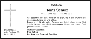 Traueranzeige von Heinz Schulz von Ostfriesischer Kurier
