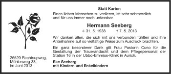 Traueranzeige von Hermann Seeberg von Ostfriesischer Kurier