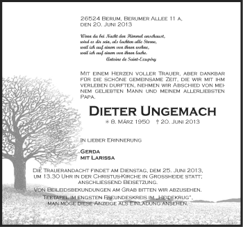 Traueranzeige von Dieter Ungemach von Ostfriesischer Kurier