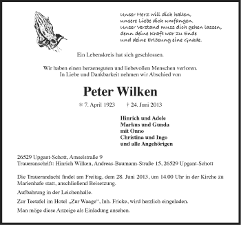 Traueranzeige von Peter Wilken von Ostfriesischer Kurier