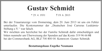 Traueranzeige von Gustav Schmidt von Ostfriesischer Kurier
