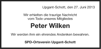 Traueranzeige von Peter Wilken von Ostfriesischer Kurier