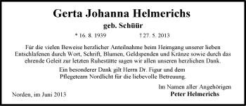 Traueranzeige von Gerta Johanna Helmerichs von Ostfriesischer Kurier