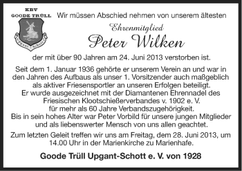 Traueranzeige von Peter Wilken von Ostfriesischer Kurier