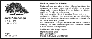 Traueranzeige von Jörg Kampenga von Ostfriesischer Kurier