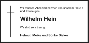 Traueranzeige von Wilhelm Hein von Ostfriesischer Kurier