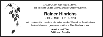Traueranzeige von Rainer Hinrichs von Ostfriesischer Kurier
