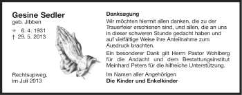 Traueranzeige von Gesine Sedler von Ostfriesischer Kurier