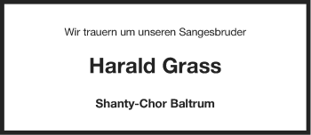 Traueranzeige von Harald Grass von Ostfriesischer Kurier