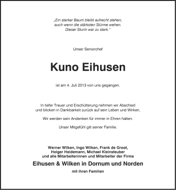 Traueranzeige von Kuno Eihusen von Ostfriesischer Kurier