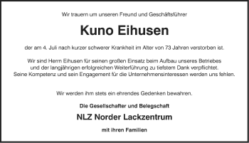 Traueranzeige von Kuno Eihusen von Ostfriesischer Kurier