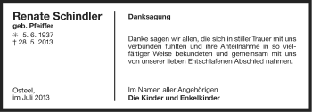 Traueranzeige von Renate Schindler von Ostfriesischer Kurier