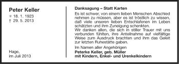 Traueranzeige von Peter Keller von Ostfriesischer Kurier
