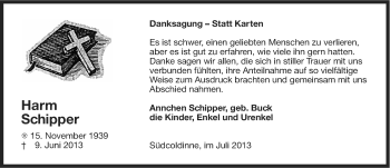 Traueranzeige von Harm Schipper von Ostfriesischer Kurier