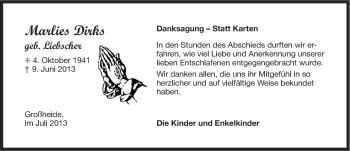 Traueranzeige von Marlies Dirks von Ostfriesischer Kurier