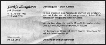 Traueranzeige von Jantje Barghorn von Ostfriesischer Kurier
