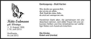 Traueranzeige von Käte Erdmann von Ostfriesischer Kurier