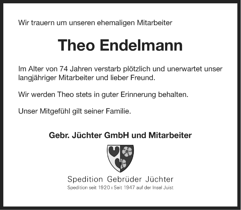  Traueranzeige für Theo Endelmann vom 23.07.2013 aus Ostfriesischer Kurier