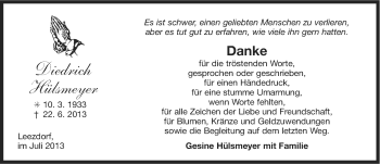 Traueranzeige von Dietrich Hülsmeyer von Ostfriesischer Kurier